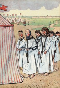 Szene aus der Geschichte Frankreichs in Spielzeugen: Die Bürger von Calais. Die Belagerung von Calais im Jahr 1347 und die Hingabe von Eustache de Saint-Pierre, dem bekanntesten der sechs Bürger von Calais, der zum König von England, Edward III., ging, um  von pseudonym for Onfray de Breville Jacques Job