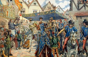 Triumphaler Einzug von Ludwig XI. von Frankreich, genannt der Kluge (1423-1483) in Paris am 30. August von pseudonym for Onfray de Breville Jacques Job