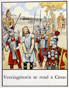 Vercingetorix ergibt sich Cäsar - in „Petite histoire de France“ von Jacques Bainville, ed. Mane von pseudonym for Onfray de Breville Jacques Job