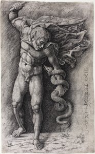 Faun greift eine Schlange an von school of Andrea Mantegna