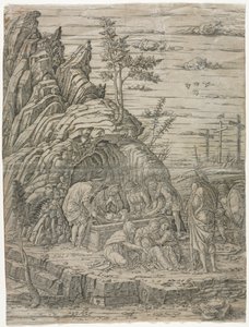 Die Grablegung mit den vier Vögeln von school of Andrea Mantegna