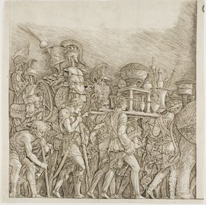 Triumph des Cäsar: Soldaten tragen Trophäen von school of Andrea Mantegna