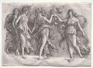 Vier tanzende Musen, ca. 1497 von the so called Premier Engraver