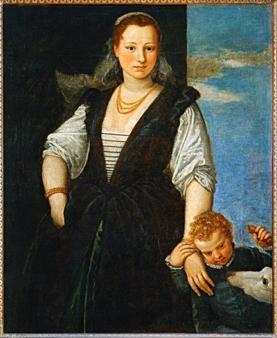 Portrait einer Frau mit einem Kind und einem Hund von (1528-88) Veronese