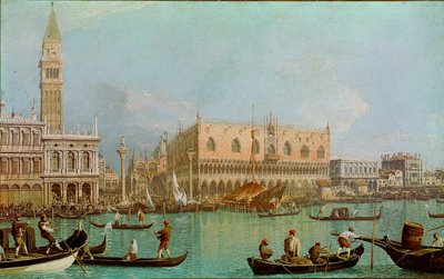 Der Molo mit dem Dogenpalast vom Becken von San Marco. Ansicht von Venedig, Dogenpalast und Markusplatz vom Kanal aus von Canaletto