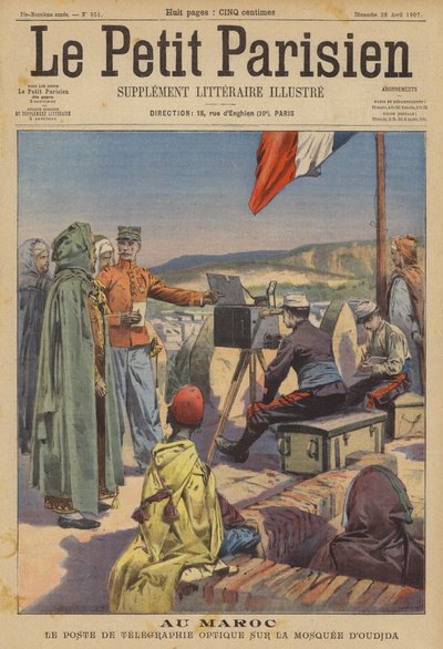 Optischer Telegraf auf der Moschee von Oudja, Marokko (Farblithografie) von (after) Carrey