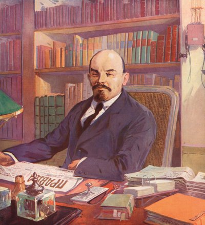 Russischer Bolschewikenführer Lenin in seinem Büro im Kreml, Moskau, UdSSR von (after) Carrey