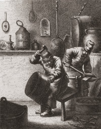 Kupferschmiede bei der Arbeit im 17. Jahrhundert von (after) Dutch School