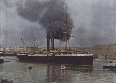 Marseille, Ein Schiff der Messageries Maritimes verlässt den Hafen (farbiges Foto) von (after) French Photographer