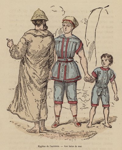 Familie am Strand im Herbst von (after) French School