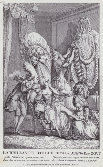 Französische Karikatur, die die Frauenfrisuren der Zeit verspottet von (after) French School