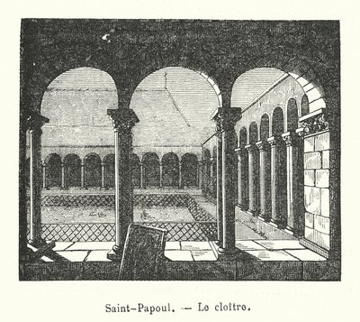 Saint-Papoul, Der Kreuzgang (Gravur) von (after) French School