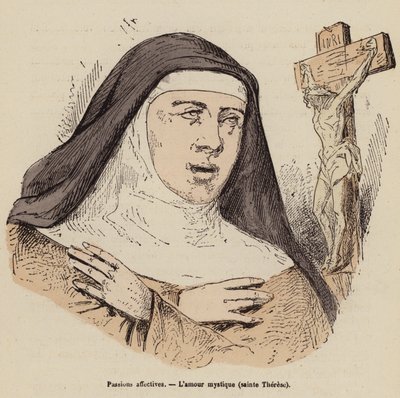 Die Liebe der Heiligen Theresa zu Gott (farbige Gravur) von (after) French School