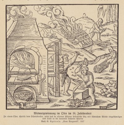 Gewinnung von Wismut in einem Ofen von (after) German School
