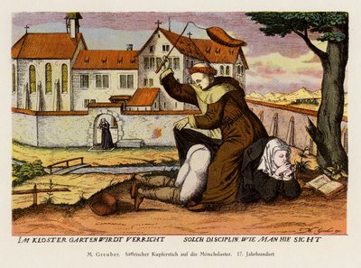 Mönch diszipliniert eine Nonne im Klostergarten von (after) German School