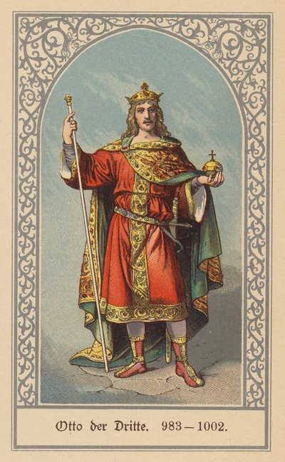 Otto III., König von Deutschland und Italien und Heiliger Römischer Kaiser (Farblithografie) von (after) German School