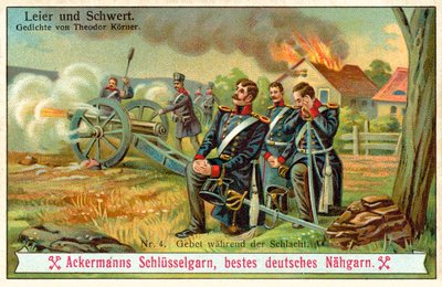 Gebet während der Schlacht (Chromolitho) von (after) German School