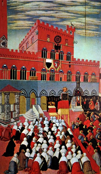 Der heilige Bernardino spricht in seinem Heimatort Siena von (after) Italian School