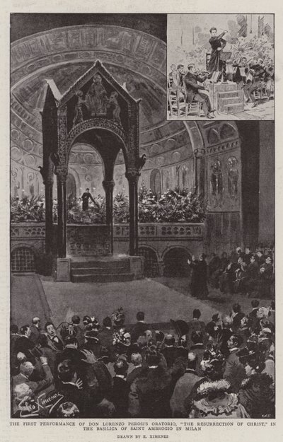 Die erste Aufführung von Don Lorenzo Perosis Oratorium "Die Auferstehung Christi" in der Basilika von San Ambrogio in Mailand von (after) Italian School