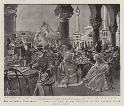 Die Nationale Ausstellung in Turin, das Café am Eingang zum Maurischen Hof von (after) Italian School