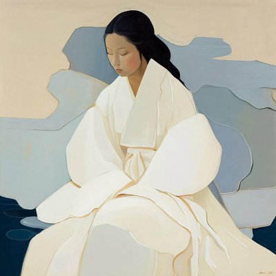 Ein koreanisches Gemälde, eine Frau im traditionellen Hanbok von F. Abderrahim