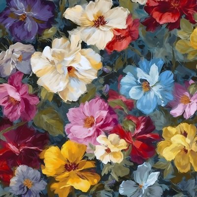 Schön detaillierte handgemalte impressionistische Blumen von F. Abderrahim