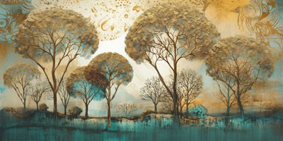 Surrealistisches Abstrakt in Sanften Tönen, Baumlandschaft von F. Abderrahim