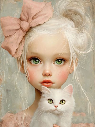 Kleines Mädchen mit Katze von F. Abderrahim