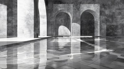 Bögen & Tore in einem Marmorschloss, Architektur, Schwarz & Weiß von F. Abderrahim