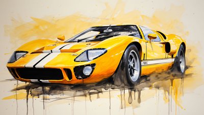 Kunstwerk eines modernen gelben Sportwagens, individuelle Leinwanddrucke online von F. Abderrahim