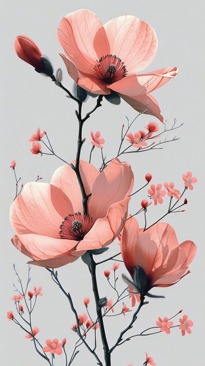 Rosa und graue Linie Skizze, floral Minimal Wand Home Decor | print on demand von F. Abderrahim
