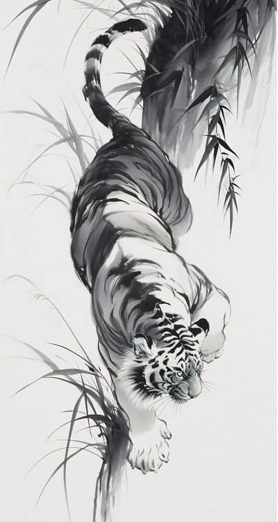 Leopard im Wald, Skizze Zeichnung, japanische Kunst, Custom Canvas Prints von F. Abderrahim