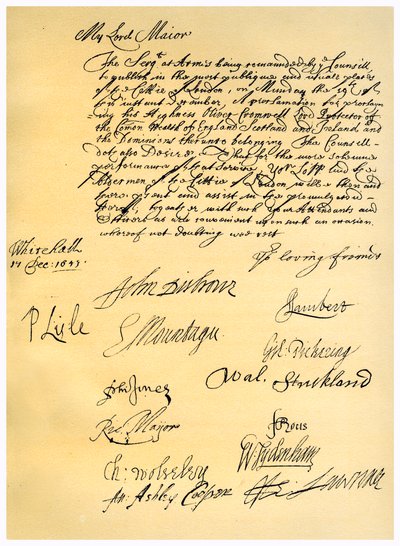 Brief an den Lord Mayor von London von 2nd Earl of Manchester Edward Montagu