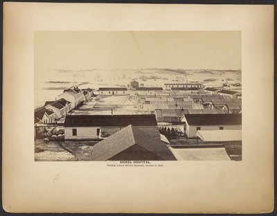 Sickel Hospital, Blick Richtung Fairfax Seminary, 5. Januar 1864 von A.J. Russell