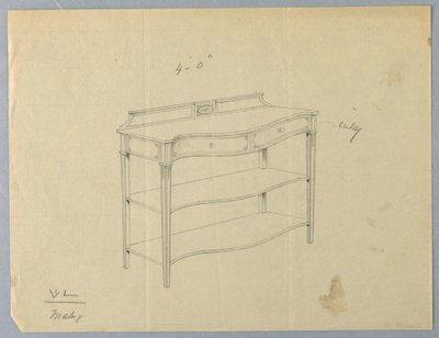 Entwurf für einen länglichen Serviertisch mit zwei Regalen von A.N. Davenport Co.