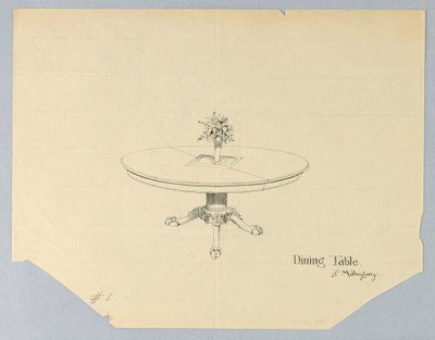Entwurf für einen Esstisch aus Mahagoni mit einer Blumenvase von A.N. Davenport Co.