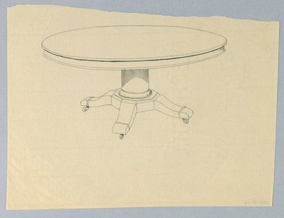 Entwurf für einen runden Tisch auf geformtem Sockel von A.N. Davenport Co.