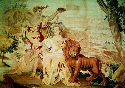 Afrika, aus einem Wandteppich der vier Ecken der Welt, Detail der zentralen Figuren von A. Baertams