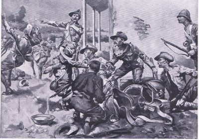 Der Angriff auf Hamel Fontein Farm, aus After Pretoria: Der Guerillakrieg veröffentlicht von Harmsworth Bros Limited, 1901 von A. C. Ball