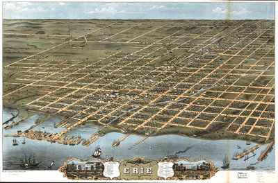 Vogelperspektive der Stadt Erie, Erie County, Pennsylvania 1870 von A. Chicago Lithographing Co. Ruger and Stoner Ruger