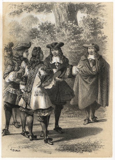 Treffen in Paris zwischen Jean Racine (1639-1699) und Pierre Corneille (1606-1684). Gravur von A. Duruy in 