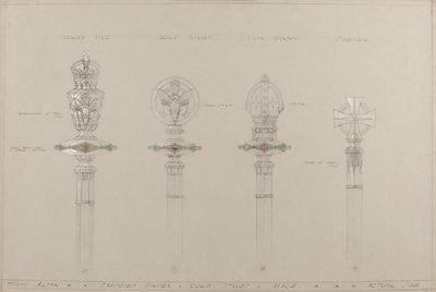 Hochaltar: vorgeschlagene gold- und silberne Stäbe und Streitkolben, tatsächliche Größe von A. Edward Jones and Co.
