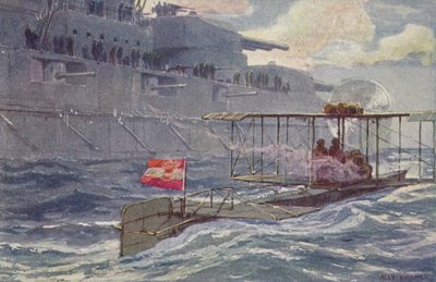 Österreichisch-Ungarisches Wasserflugzeug passiert ein Schlachtschiff, Erster Weltkrieg, 1914-1918 von A. Kircher