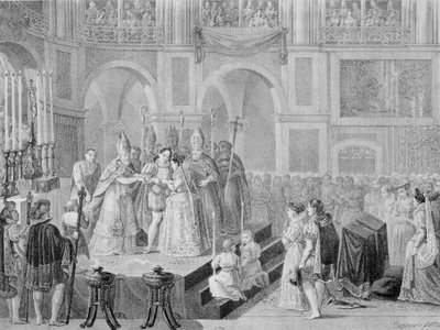 Die Hochzeit von Heinrich III. (1553-1610) und Margarete von Frankreich (1553-1615) im Jahr 1572, 1832 von A. Regnier