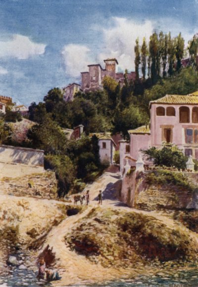 Die Alhambra, Torre de las Damas vom Fluss Darro von A. Trevor Haddon