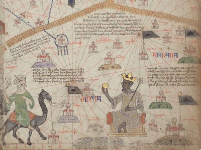 Detail aus dem Katalanischen Atlas, Blatt 6, zeigt die Westsahara und Mansa Musa, 1375 von Abraham Cresques