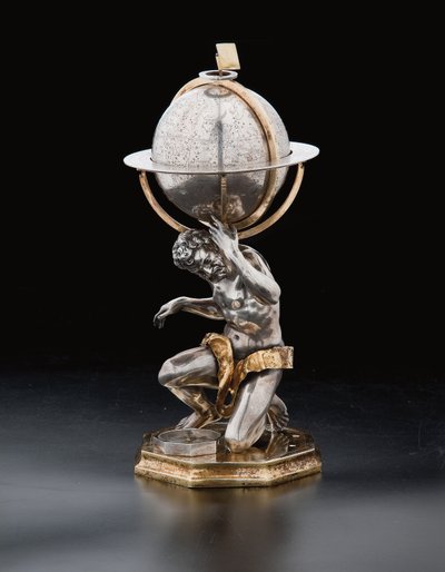 Zwei außergewöhnliche terrestrische und himmlische Globen, getragen von Herkules und Atlas, Augsburg, 1697-99 von Abraham Drentwett