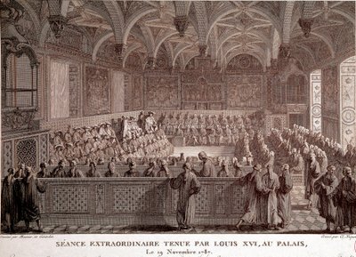 Erste der Französischen Revolution: Außerordentliche Sitzung von Ludwig XVI. im Schloss von Versailles, 19. November von Abraham Girardet