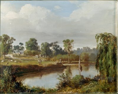 Fluss mit Segelboot (Australische Landschaft, Melbourne-Gegend) von Abraham-Louis Buvelot