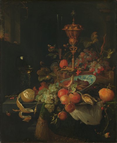 Stillleben mit Früchten und einem Becher auf einem Hahnenfuß von Abraham Mignon